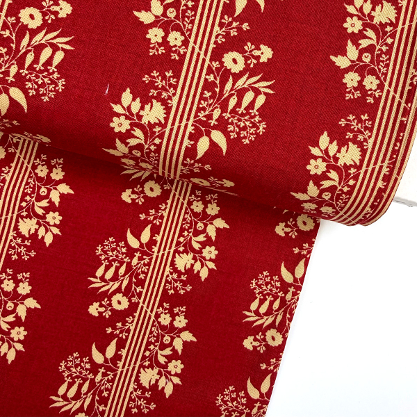 Baumwolle ST10216 Webware unelastisch bordeaux rot creme Blütenmuster streifen Vive la France von French General MODA Detailansicht